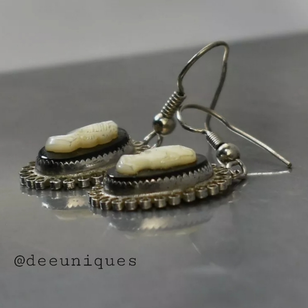 Vintage Sterling Silver cameo earrings - Picture 2 of 6